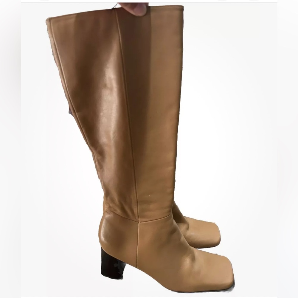 Y2K Nine West Square Toe Brown Mid Calf Bratz Boots Upper Leather Zarras 9.5”